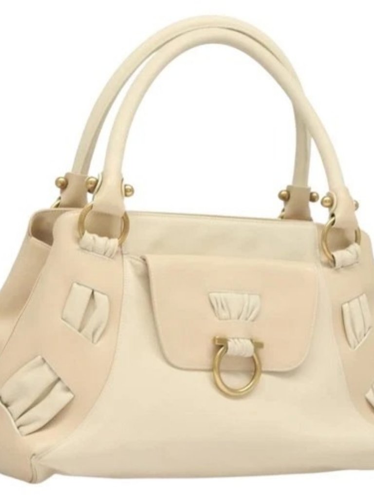 Salvatore Ferragamo Gancini Shoulder Bag Leather Ivory Gold Auth 121471
